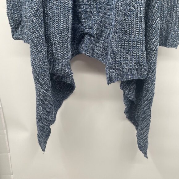 Pink Rose Open Knit Cardigan Open Front Sharkbite Hem Blue/White Size Large - Picture 3 of 9